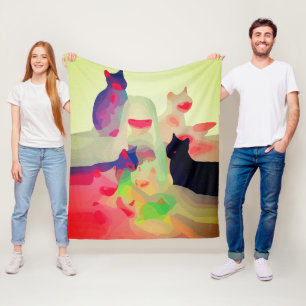 Mystische Katzen und Spirituosen - Abstrakte Anime Fleecedecke