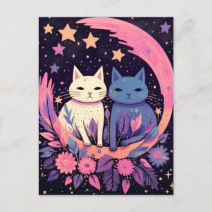 Mystische Katzen unter den Sternen Postkarte
