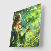 Mystische Kleebeschicht des St. Patrick Day Quadratische Wanduhr (Winkel)