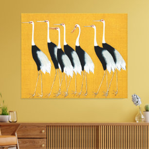 Mystische Krane: Harmonie in Gold Leinwanddruck