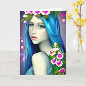 Mystische Kunst | Beautiful Blue Fairy Birthday Karte (Gelbe Blume)