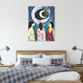 Mystische Kunst | Frauen mit Blick auf den Mond Leinwanddruck (Insitu (Schlafzimmer))