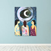 Mystische Kunst | Frauen mit Blick auf den Mond Leinwanddruck (Insitu (Holzboden))
