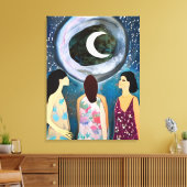 Mystische Kunst | Frauen mit Blick auf den Mond Leinwanddruck (Insitu (Wohnzimmer))