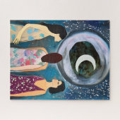 Mystische Kunst | Frauen mit Blick auf den Mond Puzzle (Horizontal)