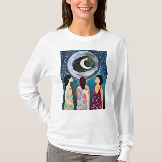 Mystische Kunst | Frauen mit Blick auf den Mond T-Shirt (Vorderseite)
