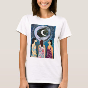 Mystische Kunst   Frauen mit Blick auf den Mond T-Shirt