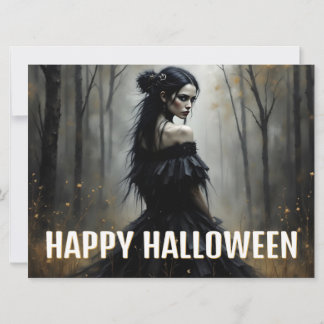 Mystische Lady im Dunklen Halloween-Wald