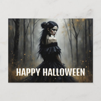 Mystische Lady im Dunklen Halloween-Wald Feiertagspostkarte