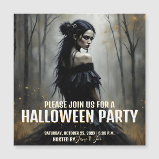 Mystische Lady im dunklen Halloween-Wald Magnetkarte
