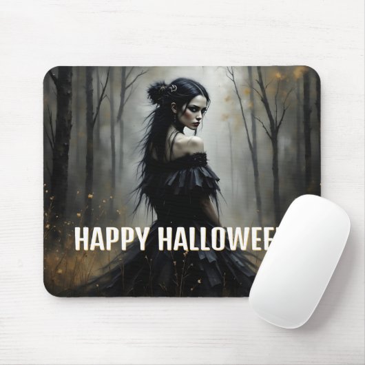 Mystische Lady im Dunklen Halloween-Wald Mousepad (Mit Mouse)