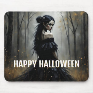 Mystische Lady im Dunklen Halloween-Wald Mousepad