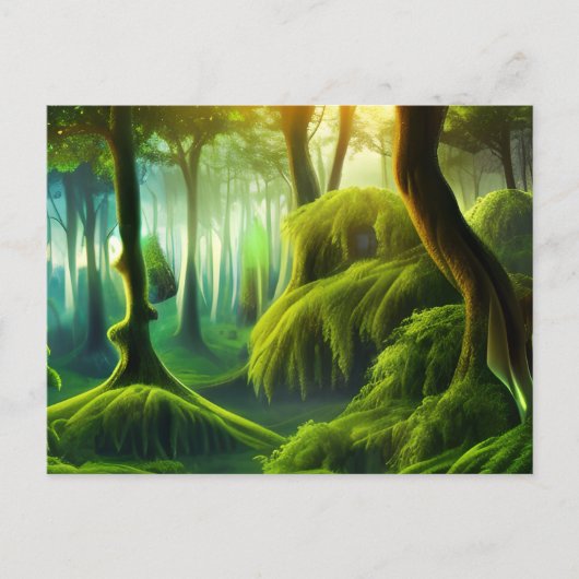 Mystische Landschaft des grünen Waldes Postkarte (Vorderseite)