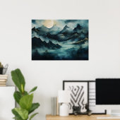 Mystische Landschaft: Mondlicht, Nebel, Fluss Poster (Heimbüro)