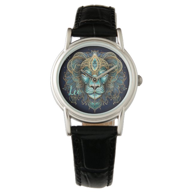 Mystische Leo-Sternzeichen-Kunst  Armbanduhr (Vorderseite)