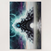 Mystische, lila-grüne nebelige, gruselige Landscha Puzzle (Vertikal)