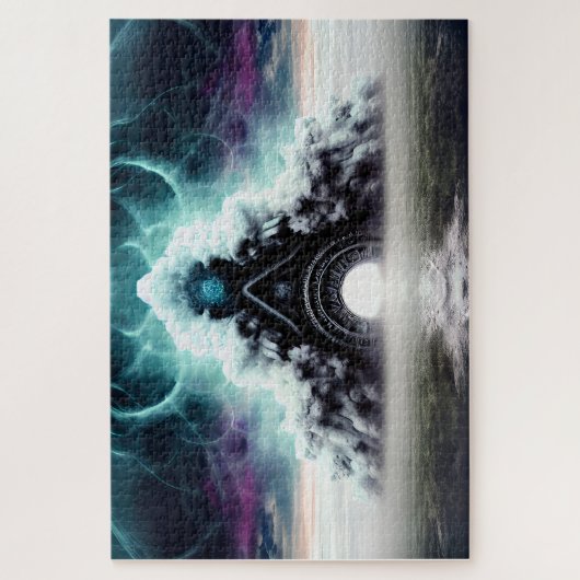 Mystische, lila-grüne nebelige, gruselige Landscha Puzzle (Vertikal)