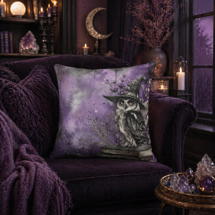 Mystische lila Hexen-Eulen-Kunst Kissen