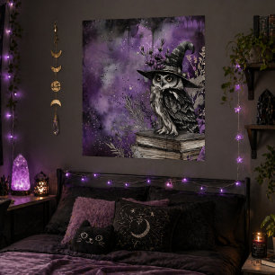 Mystische Lila Hexen-Eulen-Kunst Poster