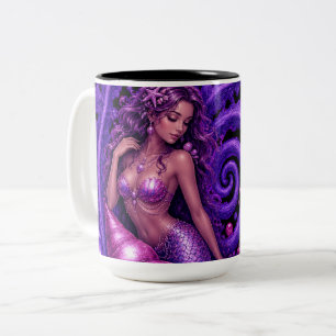 Mystische lila Meerjungfrau Fantasy-Kunst   Magisc Zweifarbige Tasse