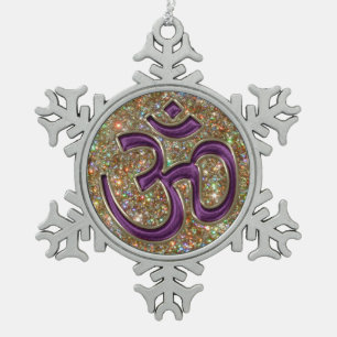 Mystische lila schneeflocken Zinn-Ornament