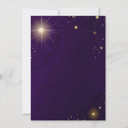 Mystische Lila Sonnenmond-Hochzeit Einladung (Rückseite)