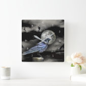 Mystische magische Raben oder Krähen und Mond Quadratische Wanduhr (Zuhause)