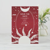 Mystische Marsala- und Silbermondhochzeit Save The Date (Stehend Vorderseite)