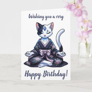 Mystische Meditation Katze in floralem Kimono Karte