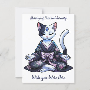 Mystische Meditation Katze in floralem Kimono Postkarte