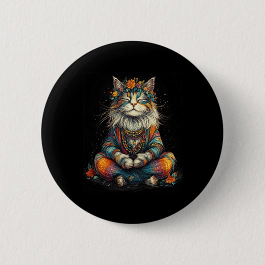 Mystische meditierende Katze - Boho-Zen-Kunst - Yo Button (Vorderseite)
