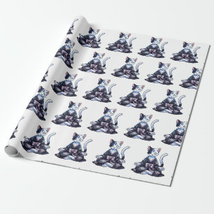 Mystische meditierende Katze im floralen Kimono Geschenkpapier