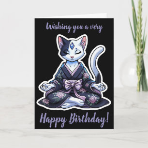 Mystische meditierende Katze in floraler Kimono Bl Karte