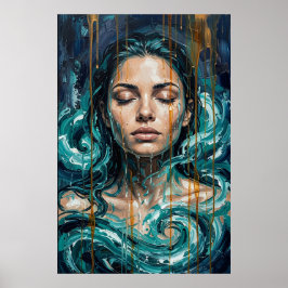 Mystische Meeresgöttin Impasto Goldtropfen Kunst Poster