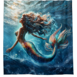 Mystische Meerjungfrauenkunst - farbenfrohe Schwan Duschvorhang