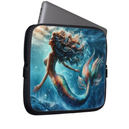 Mystische Meerjungfrauenkunst - farbenfrohe Schwan Laptopschutzhülle (Vorne Rechts)
