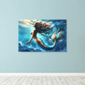 Mystische Meerjungfrauenkunst - farbenfrohe Schwan Leinwanddruck (Insitu (Holzboden))