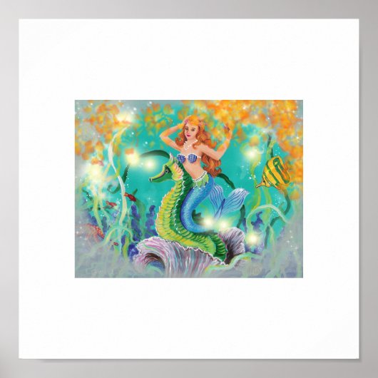 Mystische Mermaid in Seepferd Art Print Poster (Vorne)