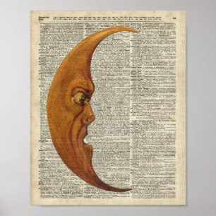 Mystische mittelalterliche Mond Gesicht Vintage-Il Poster