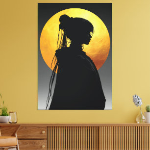Mystische Mondlicht-Silhouette – Elegantes Anime Leinwanddruck