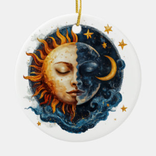Mystische Nacht & Tag Keramik Ornament