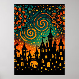 Mystische Nachtschloss-Silhouette Poster