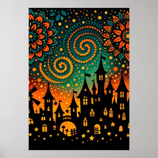Mystische Nachtschloss-Silhouette Poster (Vorne)
