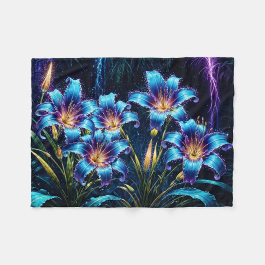 Mystische neonbotanische Natur inspiriertes Design Fleecedecke (Vorderseite (Horizontal))