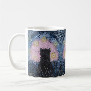 Mystische Night-Fireflies Cat Illustration Art Kaffeetasse
