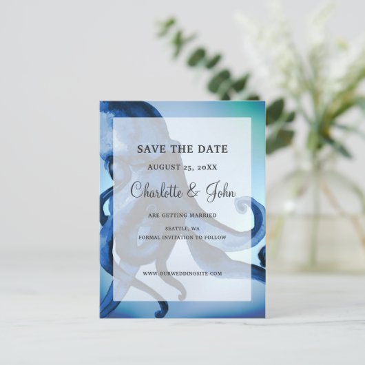 Mystische Octopus-Hochzeit speichert Daten Ankündigungspostkarte (Stehend Vorderseite)