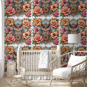 Mystische Owl & Floral Symphonie Tapete