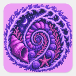 Mystische Ozean-Spiralgalaxie-Schalen-Kunst Lila Quadratischer Aufkleber