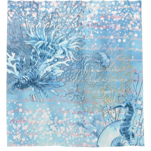 Mystische Ozeanträume Seepferd Quallen aquamarin b Duschvorhang (Vorderseite)