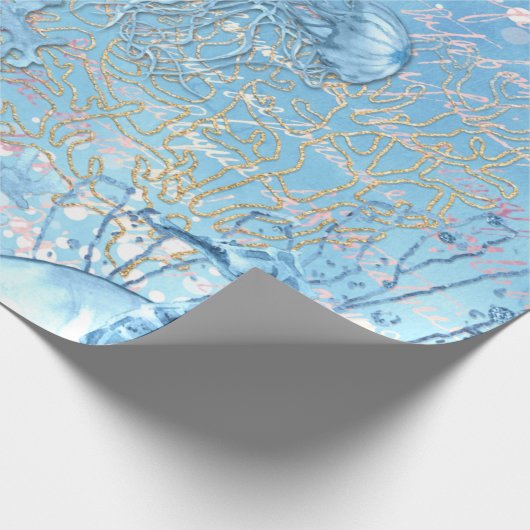 Mystische Ozeanträume Seepferd Quallen aquamarin b Geschenkpapier (Ecke)